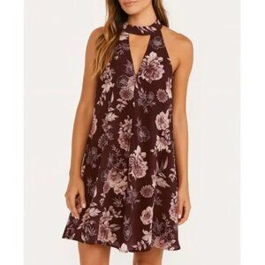 Miami Floral Halter Dress Keyhole Neck Sleeveless V-Neck Party Dress Size XS